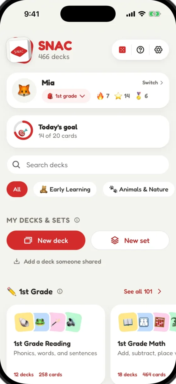 SNAC app screen