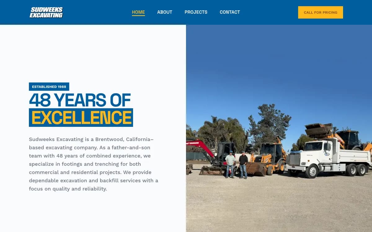 Sudweeks Excavating website screen